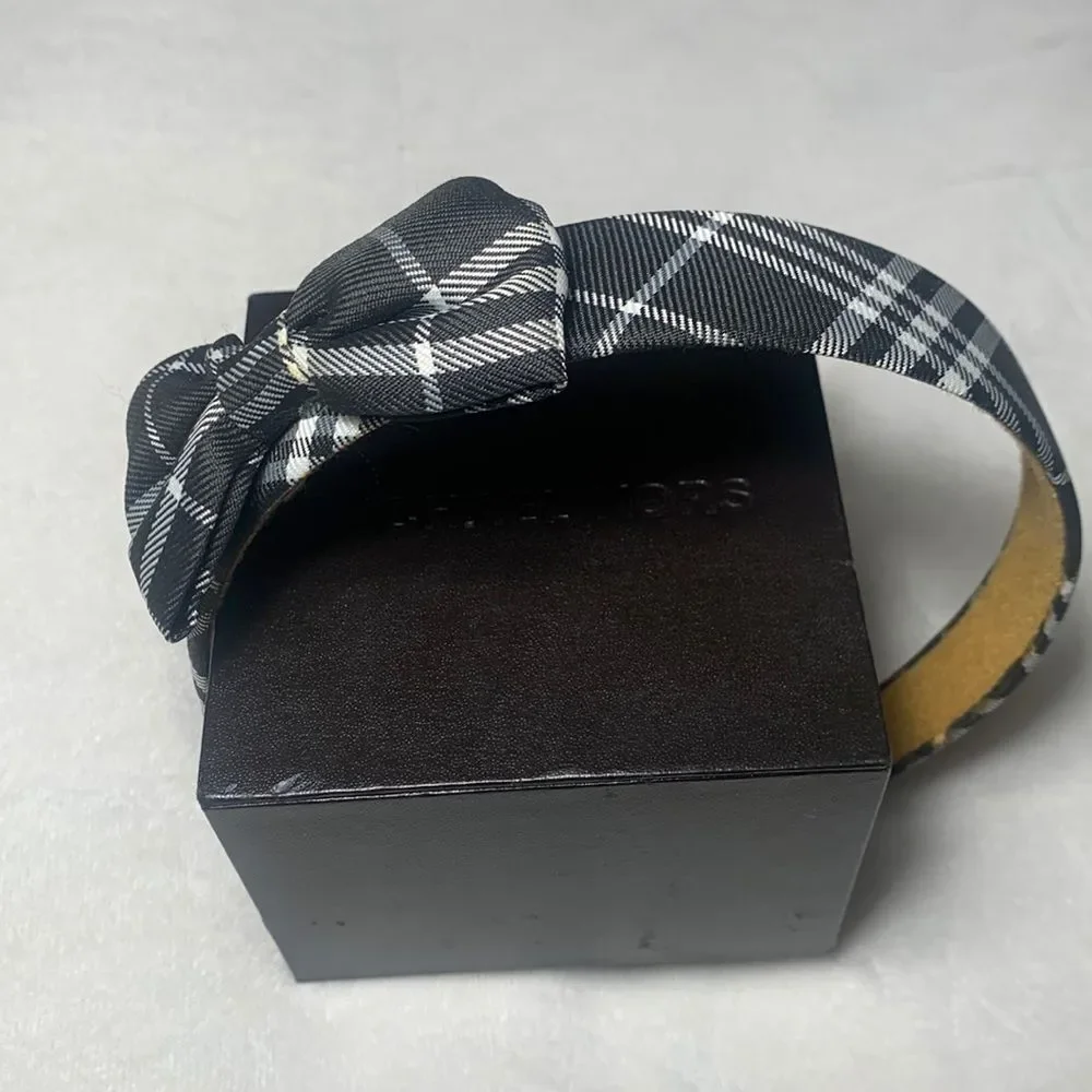 Black & White School Girl Plaid Bow Tie Headband Hair Accessory